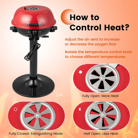 Electric BBQ Grill with Removable Non-Stick Grilling Rack-Red