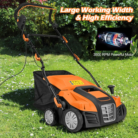 Adjustable Electric Dethatcher and Scarifier Folding Walk-Behind Weeder-Orange