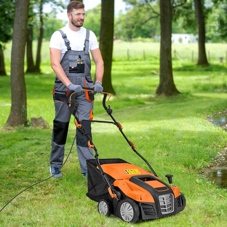 Adjustable Electric Dethatcher and Scarifier Folding Walk-Behind Weeder-Orange