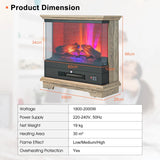 2000W Electric Fireplace Heater with 3-Level Vivid Flame-Brown