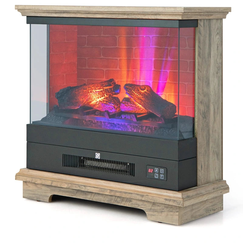 2000W Electric Fireplace Heater with 3-Level Vivid Flame-Brown