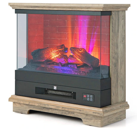 2000W Electric Fireplace Heater with 3-Level Vivid Flame-Brown