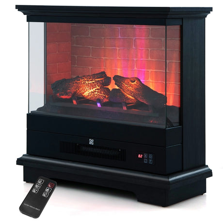 2000W Electric Fireplace Heater with 3-Level Vivid Flame-Black
