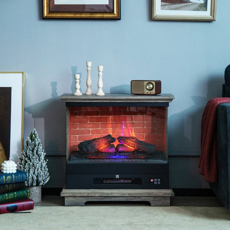 2000W Electric Fireplace Heater with 3-Level Vivid Flame-Brown