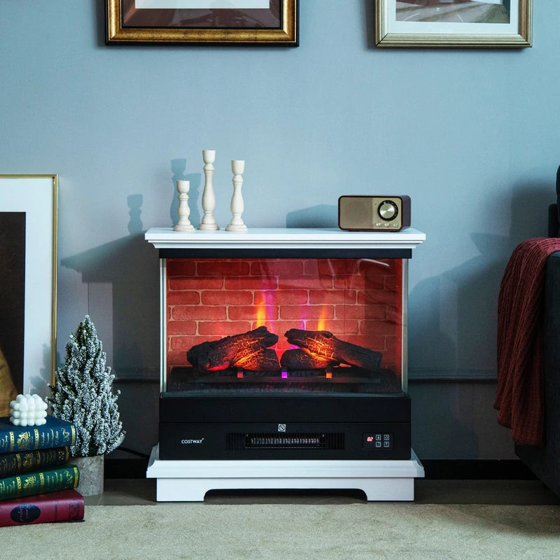 2000W Electric Fireplace Heater with 3-Level Vivid Flame-White