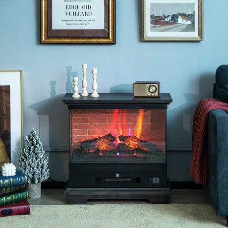 2000W Electric Fireplace Heater with 3-Level Vivid Flame-Black