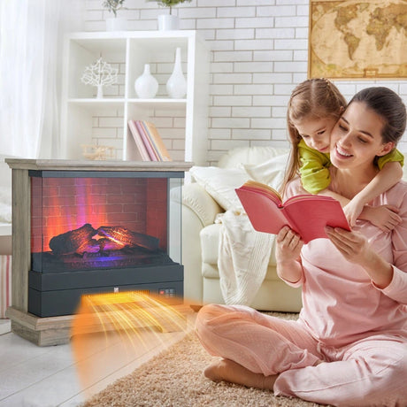 2000W Electric Fireplace Heater with 3-Level Vivid Flame-Brown
