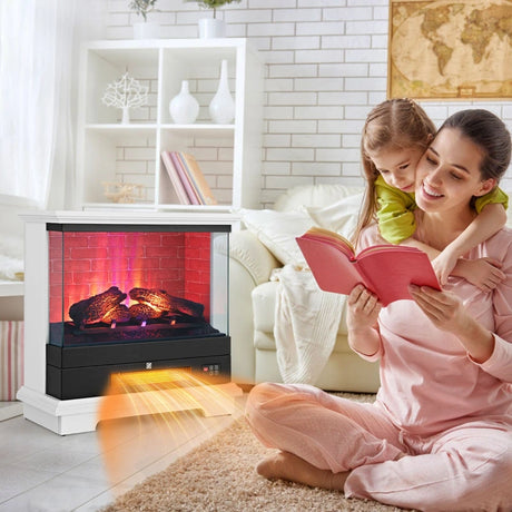 2000W Electric Fireplace Heater with 3-Level Vivid Flame-White