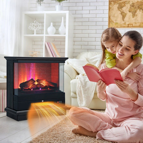2000W Electric Fireplace Heater with 3-Level Vivid Flame-Black