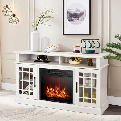 Fireplace TV Stand with 2000w Electric Insert and Remote Control-White