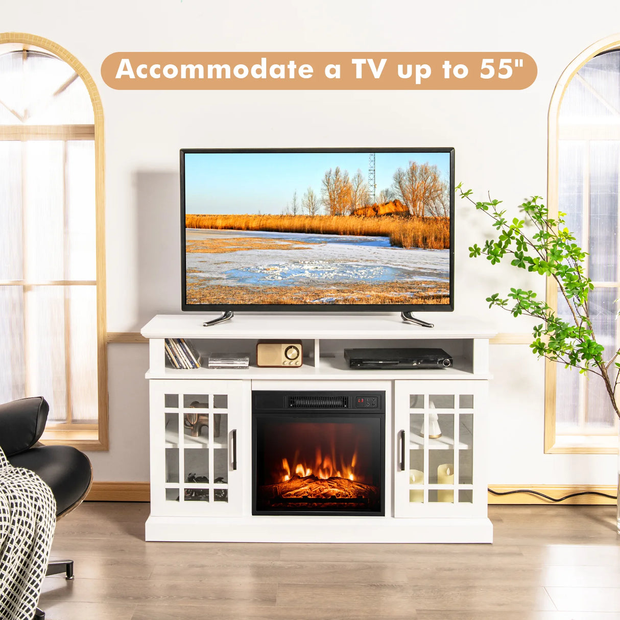 Fireplace TV Stand with 2000w Electric Insert and Remote Control-White
