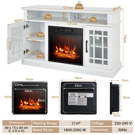 Fireplace TV Stand with 2000w Electric Insert and Remote Control-White