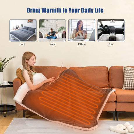 Electric Heated Blanket Throw with 10 Heat Settings-Grey