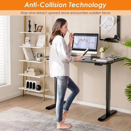 Electric Height Adjustable Standing Desk with Memory Smart Presets and Anti-Collision Function-Black