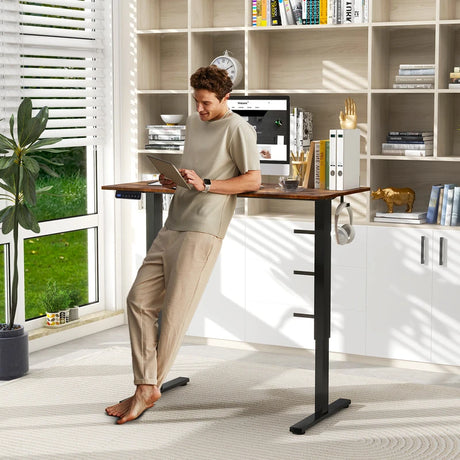 120 x 60cm Height Adjustable Standing Desk with 3 Memory Heights-Brown