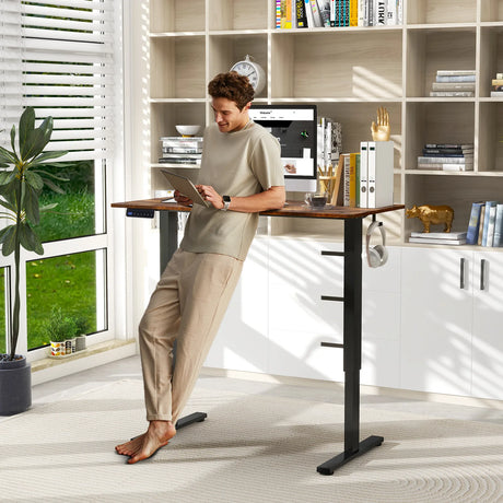 120 x 60cm Height Adjustable Standing Desk with 3 Memory Heights-Brown
