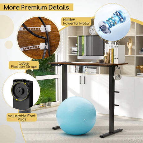 120 x 60cm Height Adjustable Standing Desk with 3 Memory Heights-Brown