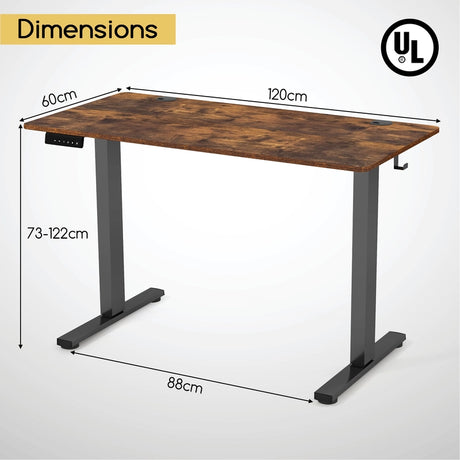 120 x 60cm Height Adjustable Standing Desk with 3 Memory Heights-Brown