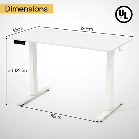 120 x 60cm Height Adjustable Standing Desk with 3 Memory Heights-White