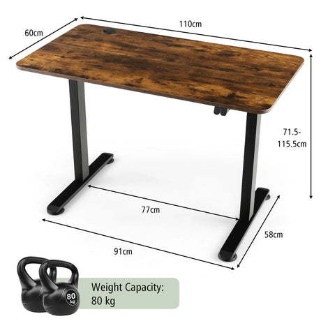 Electric Height Adjustable Standing Desk with Button Controller-Rustic Brown