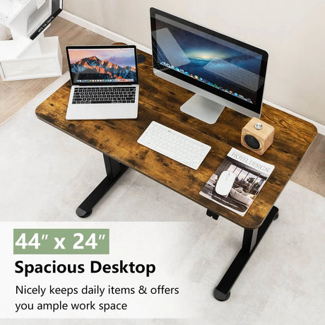Electric Height Adjustable Standing Desk with Button Controller-Rustic Brown