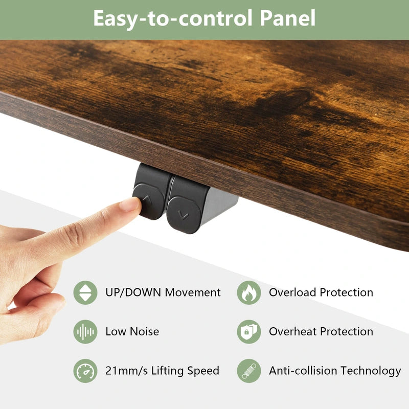 Electric Height Adjustable Standing Desk with Button Controller-Rustic Brown