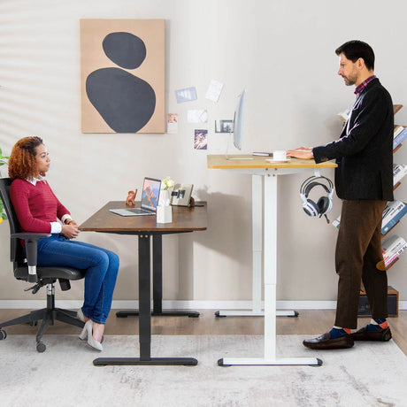 Electric Height Adjustable Standing Desk with Button Controller-Rustic Brown