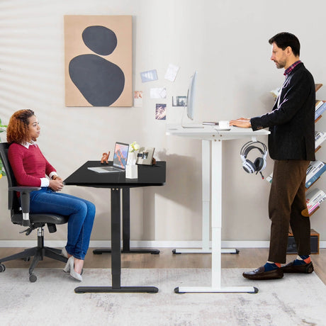 Electric Height Adjustable Standing Desk with Button Controller-White