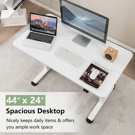 Electric Height Adjustable Standing Desk with Button Controller-White