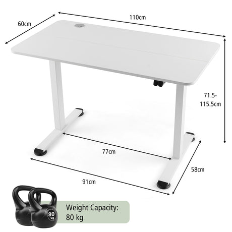 Electric Height Adjustable Standing Desk with Button Controller-White