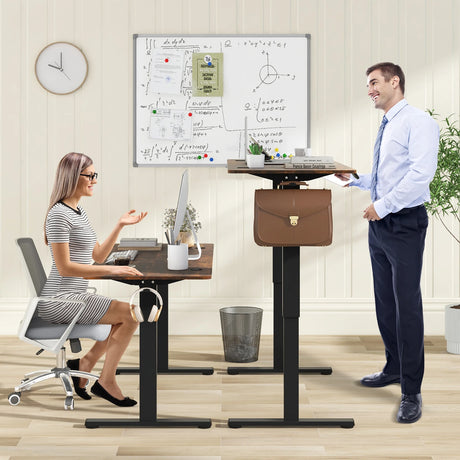 140 x 60 CM Height Adjustable Standing Desk with 3 Memory Heights-Brown