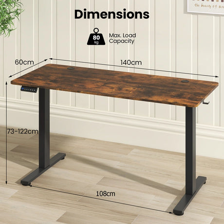 140 x 60 CM Height Adjustable Standing Desk with 3 Memory Heights-Brown