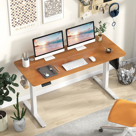 140 x 60 CM Height Adjustable Standing Desk with 3 Memory Heights-Natural