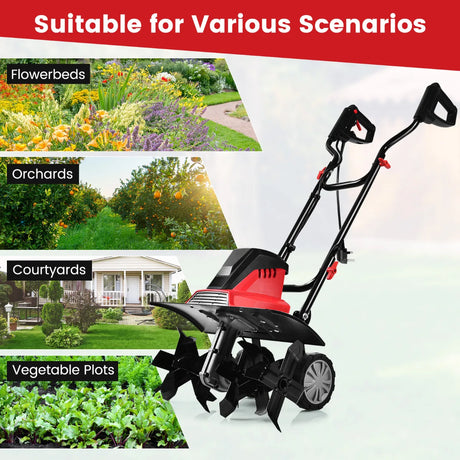 1500W Corded Electric Garden Tiller with 6 Blade Till