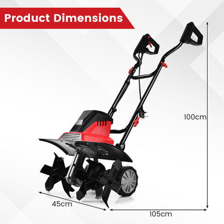 1500W Corded Electric Garden Tiller with 6 Blade Till