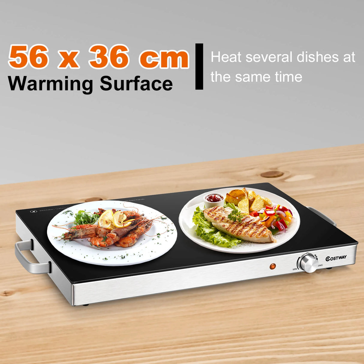 Electric Warming Tray with Cool-Touch Handles and Stainless Steel Frame