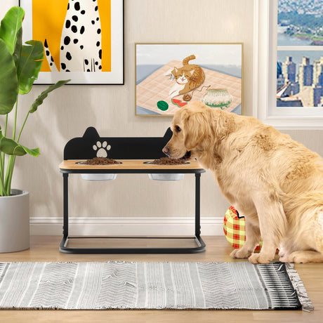 Dog Bowl Stand with 2 Stainless Steel Food Water Bowls