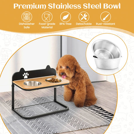 Dog Bowl Stand with 2 Stainless Steel Food Water Bowls