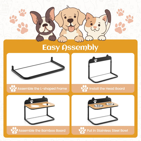 Dog Bowl Stand with 2 Stainless Steel Food Water Bowls