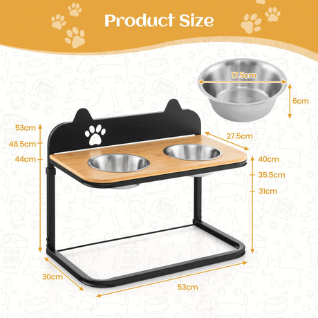 Dog Bowl Stand with 2 Stainless Steel Food Water Bowls