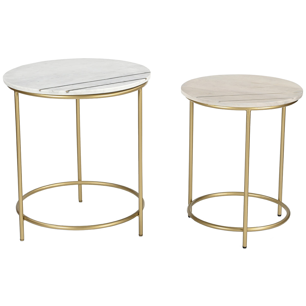 SET OF 2 MARBLE AND WOOD SIDE TABLES (ELI002W)