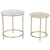 SET OF 2 MARBLE AND WOOD SIDE TABLES (ELI002W)