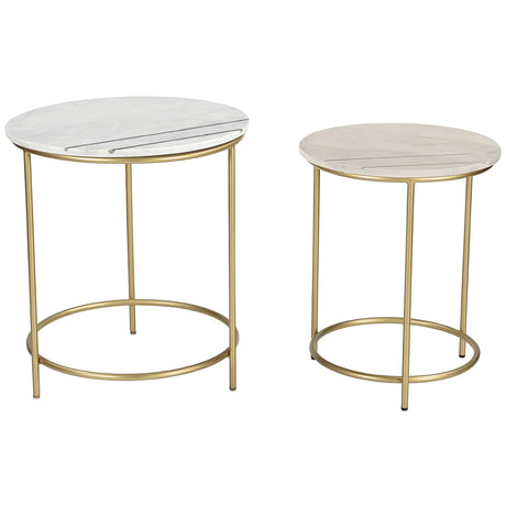 SET OF 2 MARBLE AND WOOD SIDE TABLES (ELI002W)