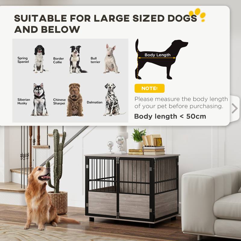 PawHut 80cm Furniture Style Dog Crate Dog Cage End Table Indoor with 3 Doors Soft Washable Cushion, for Medium Sized Dogs