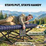 Outsunny Camping Cot with Soft Pad, 80cm Extra Wide Folding Cots with Side Pocket and Carry Bag, Blue