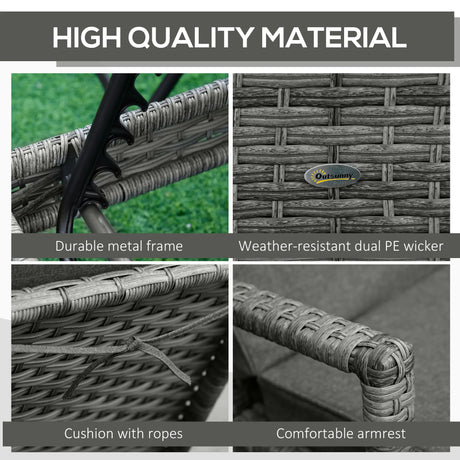 Outsunny Patio Rattan Sun Lounger, Dual Wicker Weave Outdoor Single Reclining Chair Furniture, 5-Level Adjustable Backrest w/ Removeable & Washable Cushion, Mixed Grey