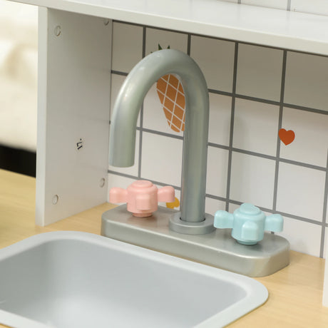 AIYAPLAY Toy Kitchen, Pretend Role Play Kitchen with Hob, Sound, Light, Coffee Machine, Ice Maker, Microwave