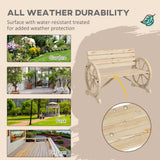 Outsunny Wagon Wheel Chair Bench Armrest Rustic Loveseat Wood Outdoor Garden, Natural