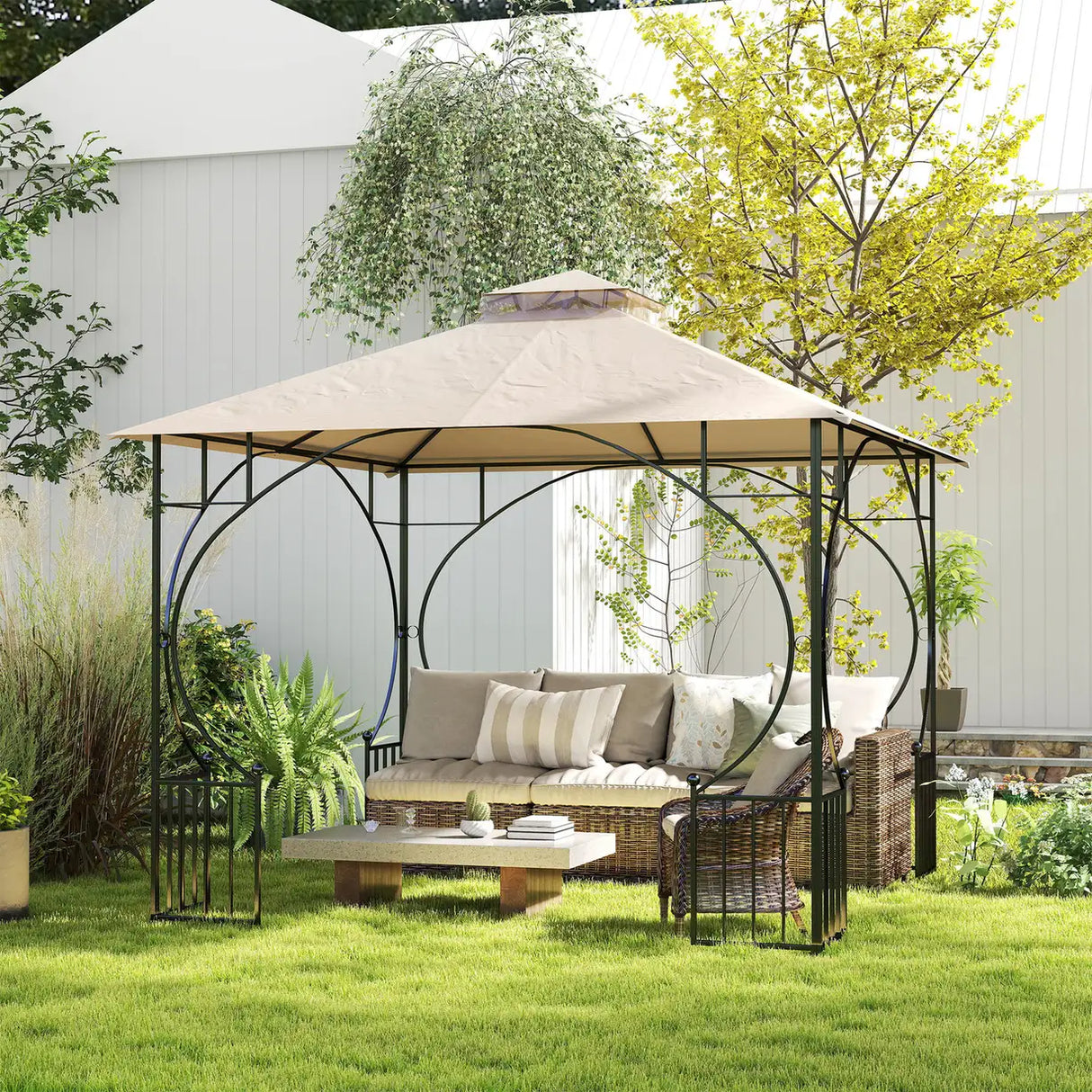 Outsunny 3x3(m) Replacement Gazebo Canopy, Double Tier Roof Top for Garden, Patio, Outdoor, Beige (TOP ONLY)