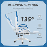 Vinsetto Computer Gaming Chair, PU Leather Desk Chair with Footrest, Swivel Task Chair with 135° Reclining Back and Lumbar Support, PC Chair for Adults, White and Blue